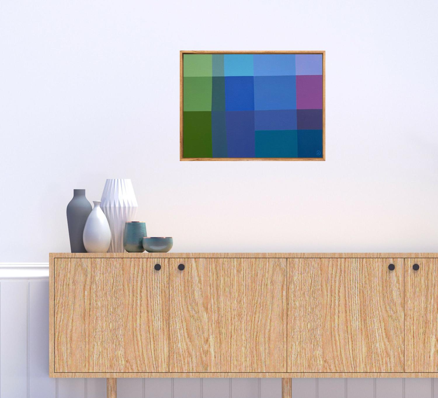 Charlotte De Pace_Seaside I_Abstract Landscape_Insitu above sideboard_Gioia Wall Art