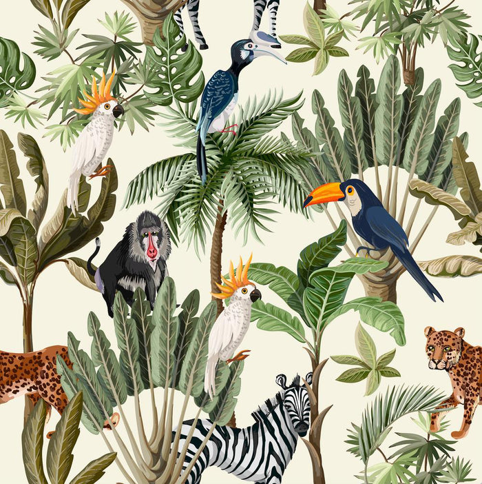 Animals In The Jungle Wallpaper|Wallpaper self adhesive removable