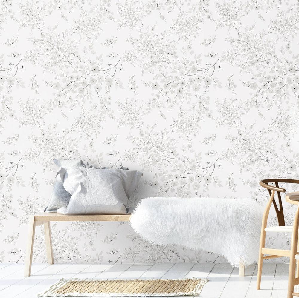 Delicate Neutral Blooms Wallpaper