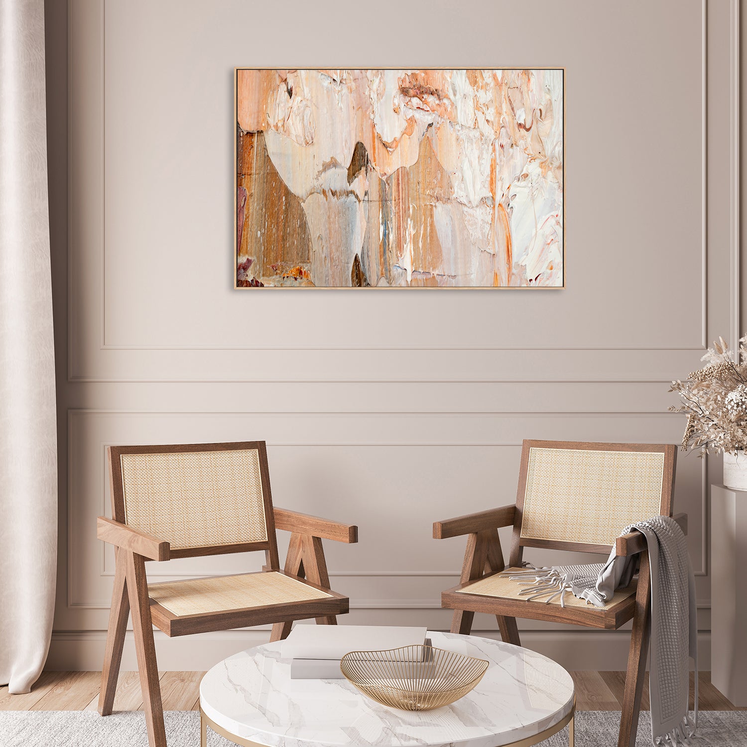 Peach and White Abstract , Hand-painted Canvas